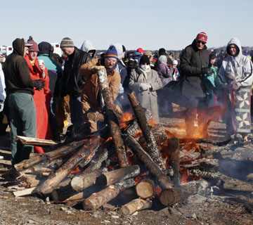 One of the two large bonfires