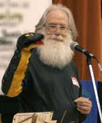 Jonathan Sisson and Atosis hand puppet