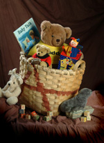 Scale basket full of toys