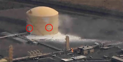 Damaged and leaking LNG tank